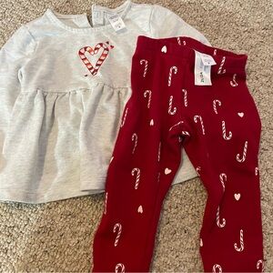 Gray Top and Red Candy Cane Leggings Set